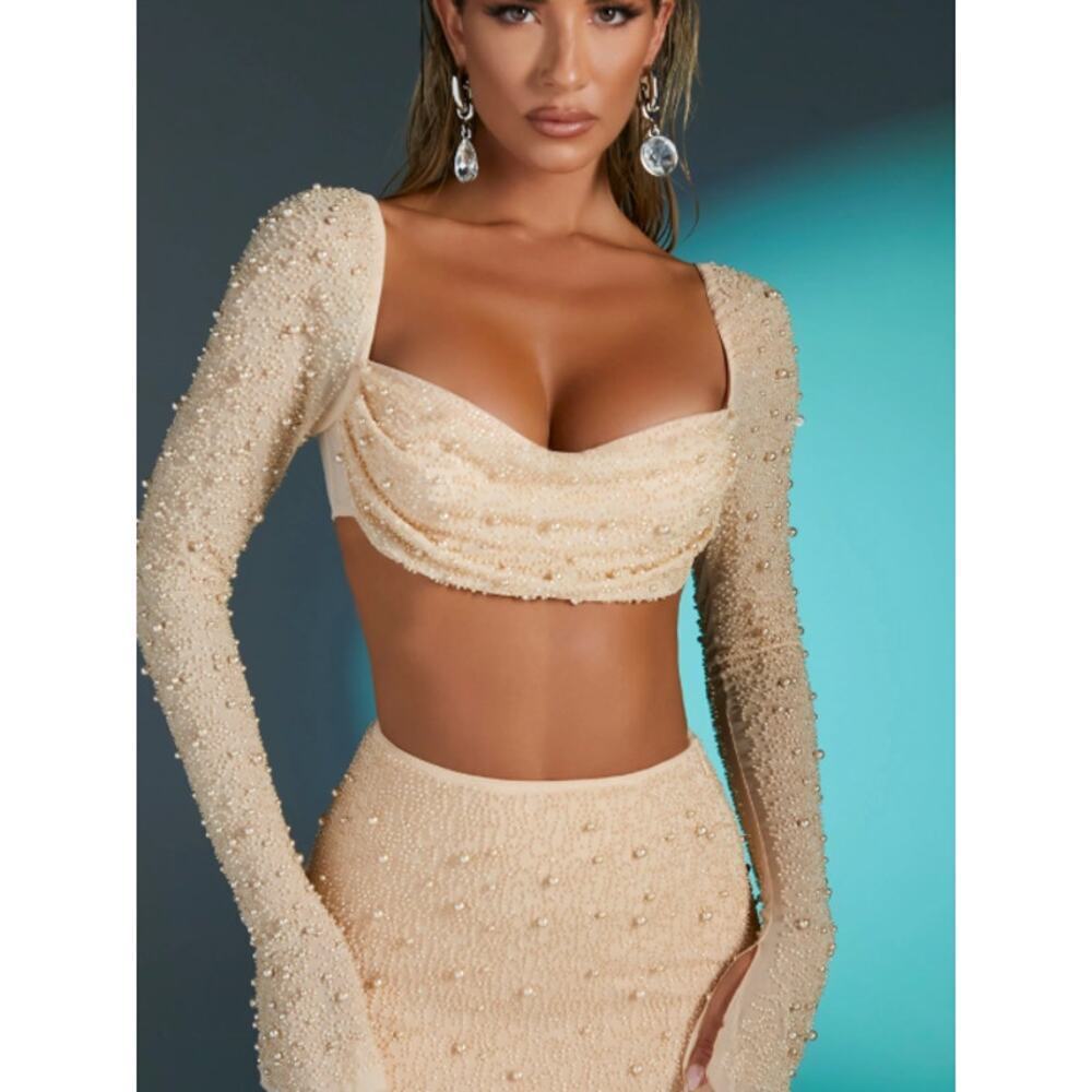 Oh Polly “La Desirade” Embellished Cowl Neck Crop Top Size 0